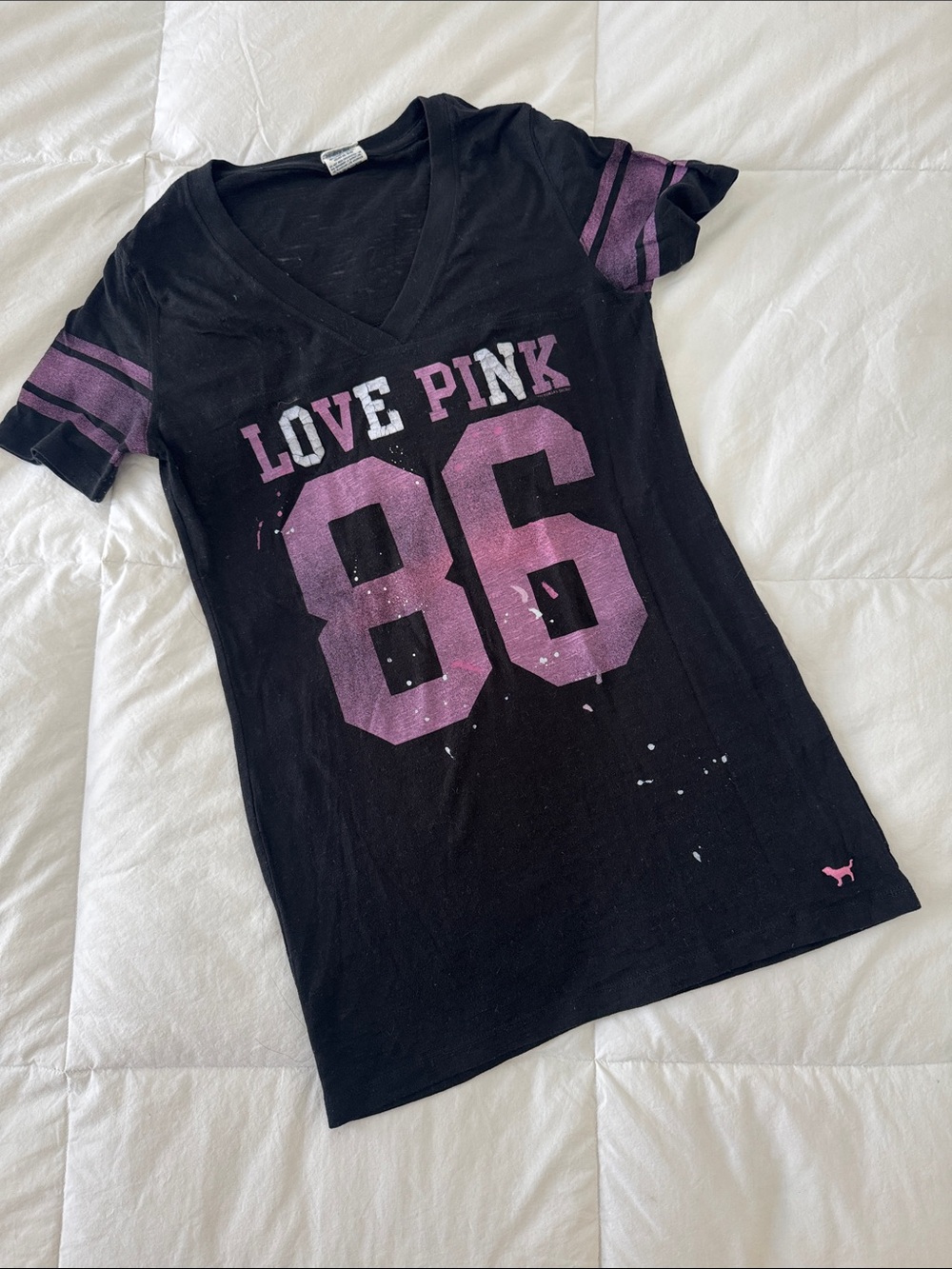 PINK Victoria's Secret Black Tee with Pink 'Love Pink 86' Graphic